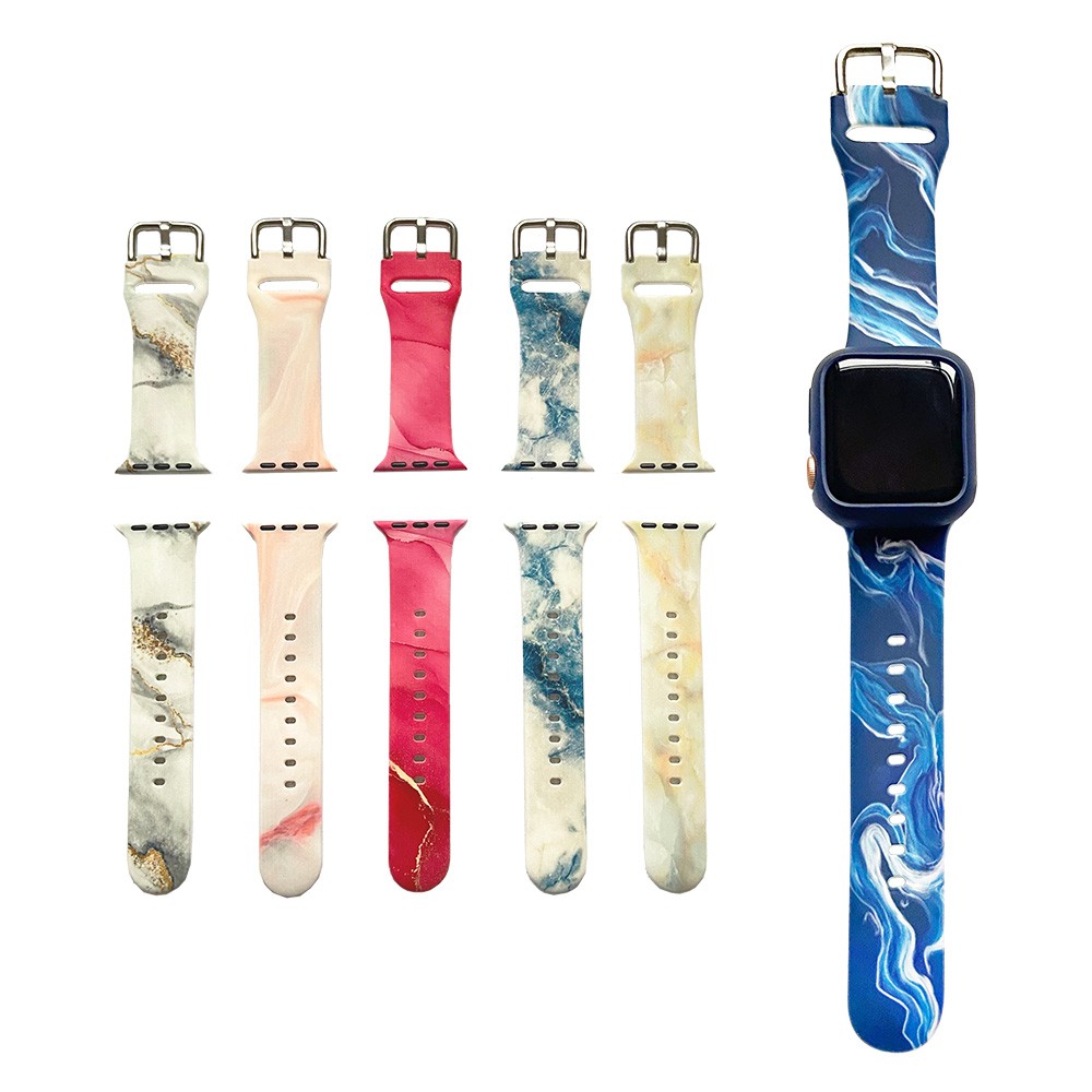 Apple Watch1-7代針扣款 大理石紋錶帶 莫蘭迪 矽膠透氣運動錶帶iwatch 7 6 5 3 現貨 蝦皮直送