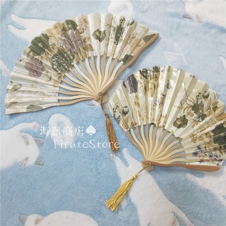 臺灣現貨 貓熊繽雰 秋暮 貝殼扇日系復古和風墨染扇子和服浴衣搭配攝影中華風摺扇Lolita搭配飾扇子旗袍中式古風漢服金