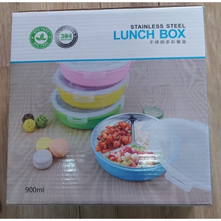 304不鏽鋼餐盒／三格不鏽鋼餐盒 ／304餐盒／ 不鏽鋼餐盒／粉綠黃