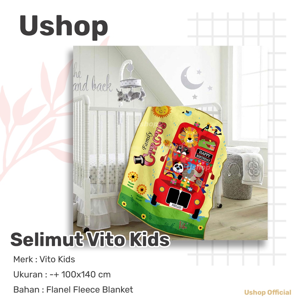 Vito 兒童角色毯子 100x140 厘米單尺寸可愛男孩女孩小鹿斑比汽車家庭火烈鳥長頸鹿小貓 Kerropi Usho