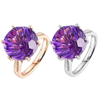 Fq 925 銀鑲嵌天然紫水晶鋯石戒指女士時尚結婚戒指訂婚戒指