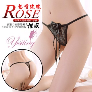 ✿愛69情趣✿熱情玫瑰！甜美性感大花朵網紗T字褲﹝黑﹞ 誘惑/蕾絲/性感/睡衣/內褲/三角褲/睡衣/丁字褲/女用品