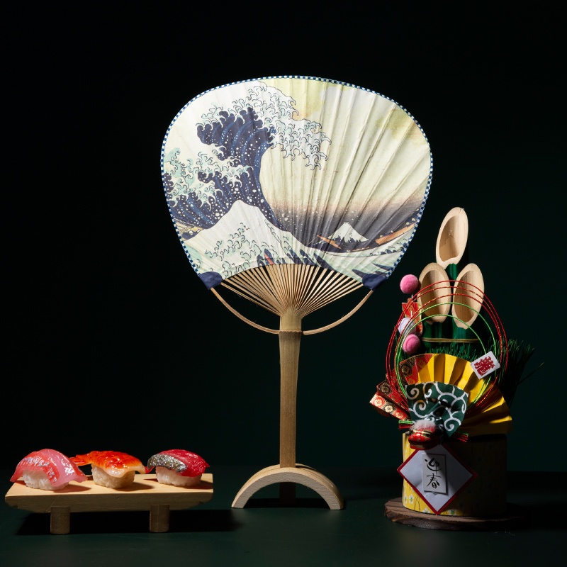 琉球原風神館日本扇子日式團扇和風浮世繪神奈川和服雙面擺件包郵
