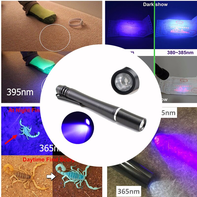 便攜式迷你紫外線燈紫外線 LED 筆手電筒黑光手電筒 380nm 395nm 365nm 紫外線筆燈驗鈔機