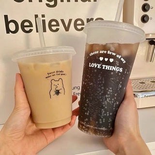 印花字母吸管透明杯 質感INS風咖啡玻璃水杯 隨行杯 果汁杯 水壺 隨身杯 咖啡杯 環保杯冷水瓶 網紅杯