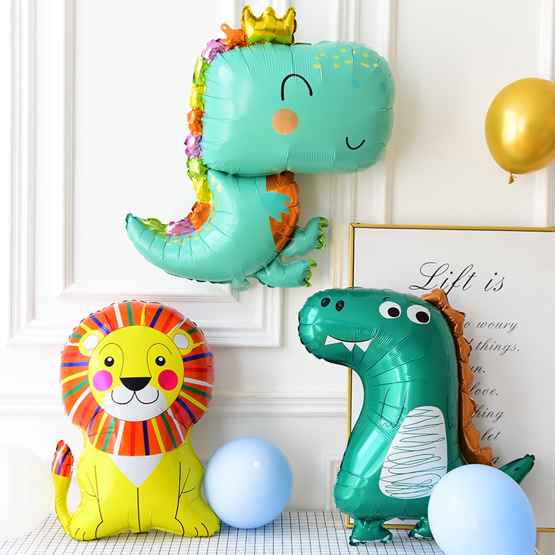 3d恐龍氣球貼膜站立綠皇冠恐龍生日裝飾嬰兒淋浴用品兒童玩具氦氣球