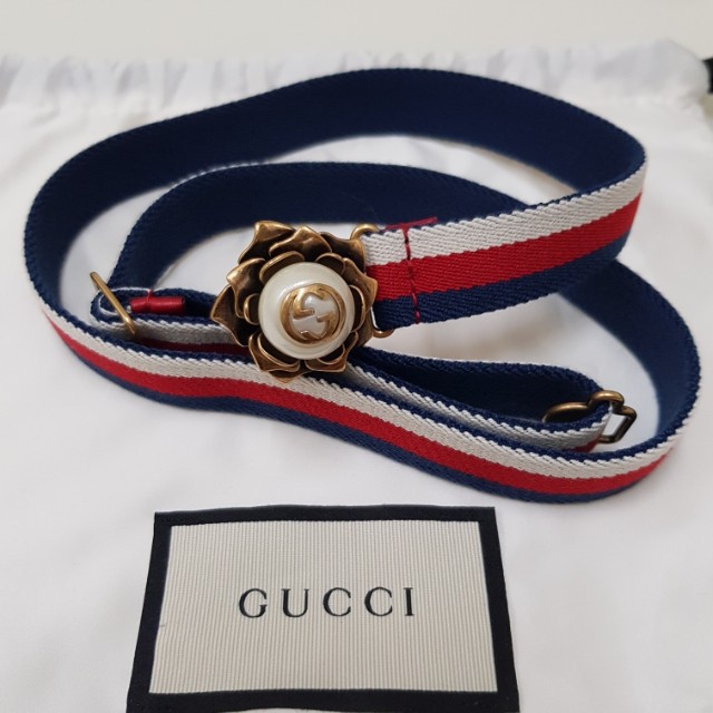 英國購入 Gucci 珍珠 玫瑰花 三色織帶 皮帶 新年降價