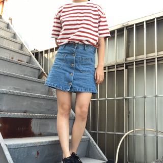 水手風Uniqlo 橘色條紋上衣 條紋t（已售出）/牛仔a字裙