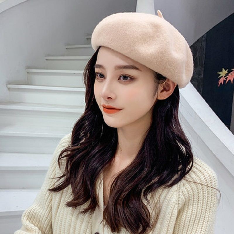 純色貝雷帽女生秋冬季日系百搭羊毛呢蓓蕾帽英倫復古畫家帽子毛帽子造型帽 蝦皮購物