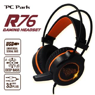 PC Park R76 電競 耳機 麥克風 有線 黑橘色