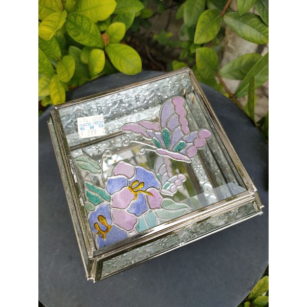 老木 |🌷美~透明玻璃海棠花 窗花珠寶盒 金屬置物盒 蝴蝶花 收納盒 早期絕版老件