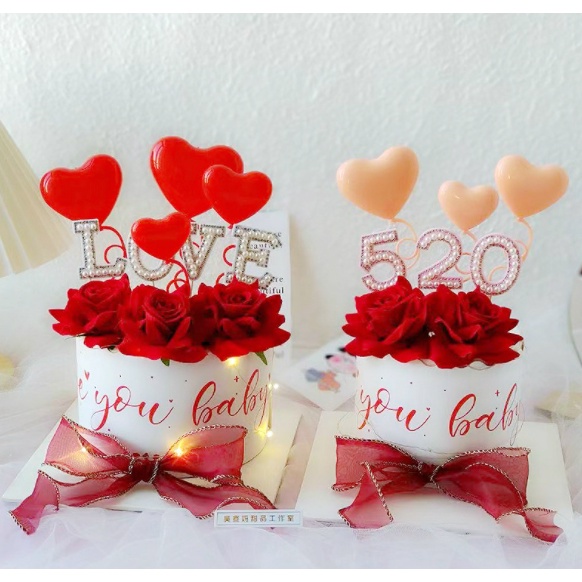☀孟玥購物☀ 4件套 愛心 心形 蛋糕插牌 唯美浪漫造型 甜點台裝飾