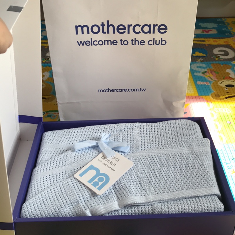 專櫃購 全新 mothercare淡藍大條洞洞毯禮盒包裝含提袋