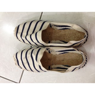 保證真品~法國espadrilles 海軍風藍白條紋麻底草編帆布鞋