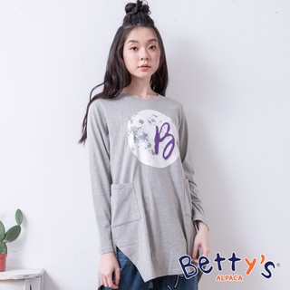 betty’s貝蒂思(85)印花開衩長版T-shirt(淺灰)