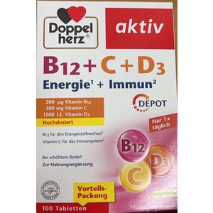 德國多寶雙心系列Doppelherz維生素B12+C+D3，100錠大包裝