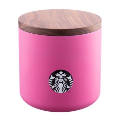 現貨Starbucks星巴克桃紅胡桃木蓋粉SS儲存罐 星巴克豆罐
