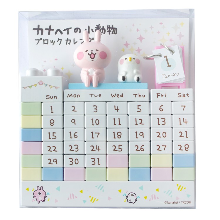 找東西@日本製a-works卡娜赫拉的小動物萬年曆KH-055小兔兔P助造型積木桌曆月曆日曆辦公室桌上擺飾日期舒壓小物