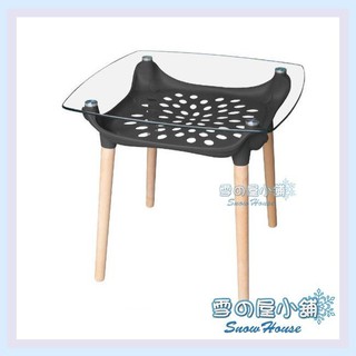 雪之屋 132-1造型玻璃實木方桌(黑色)(12mm強化清玻璃)/置物桌/咖啡桌/餐桌 R575-03