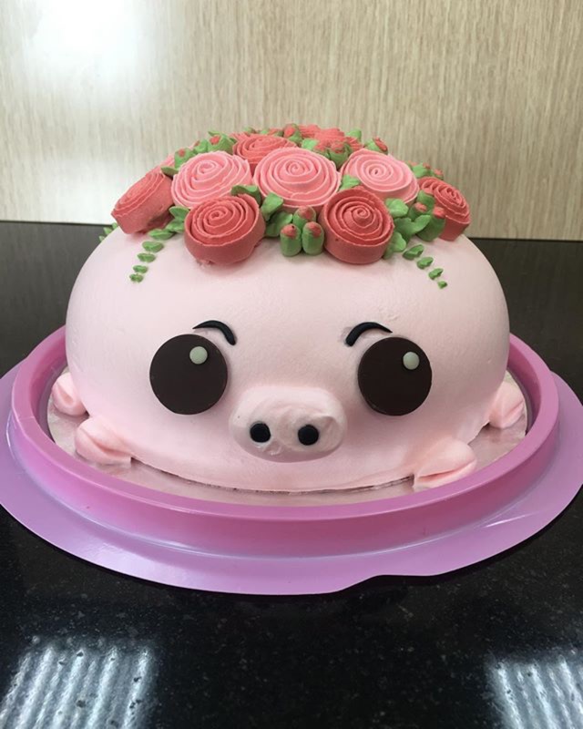 小豬豬玫瑰造型蛋糕（純動物性鮮奶油