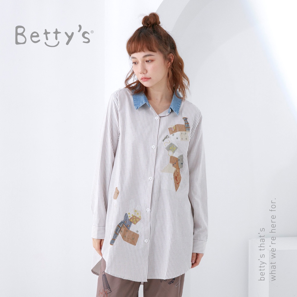 betty’s貝蒂思(05)牛仔領繡線長板襯衫(卡其)