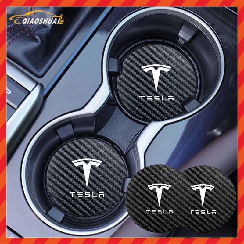 1 件 PU 汽車杯墊汽車標誌杯墊配件適用於特斯拉 Model Y Model S Model 3
