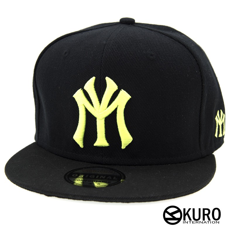 KURO-SHOP潮流新風格-黑色 螢光字 YM符號 電繡 棒球帽 板帽