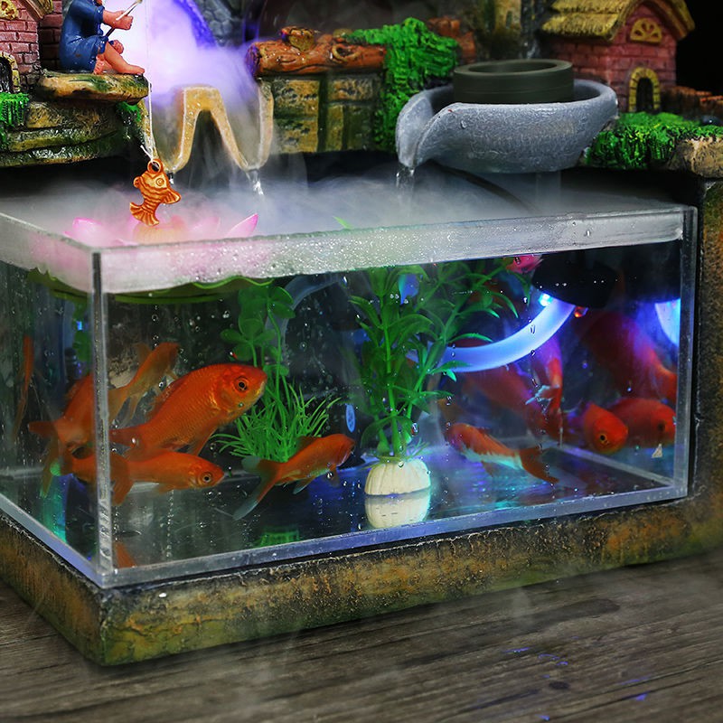 齊聚優品魚缸擺件新品亞克力魚缸水族箱假山流水噴泉風水輪招財擺件客廳家用流水器魚缸 蝦皮購物