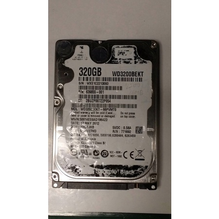 二手WD黑標2.5吋筆電硬碟320G，無壞軌，SATA 7200轉