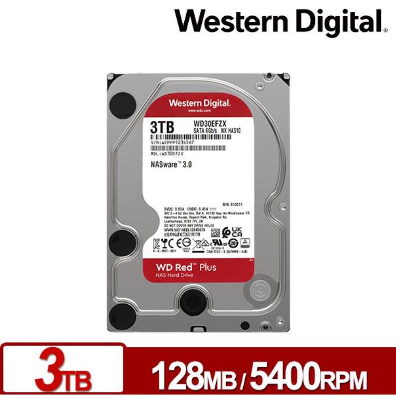 【現貨】全新公司貨 WD 紅標Plus 3TB 3.5吋NAS硬碟 WD30EFZX