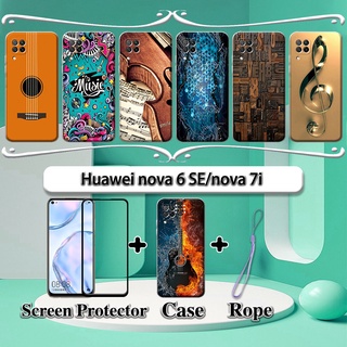 2 合 1 華為 nova 6 SE nova 7i 手機殼帶鋼化玻璃曲面陶瓷螢幕保護膜音樂