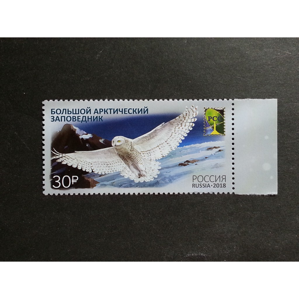 (C4547)俄羅斯2018年區域通訊 北極 動物 貓頭鷹(帶邊紙)郵票 1全