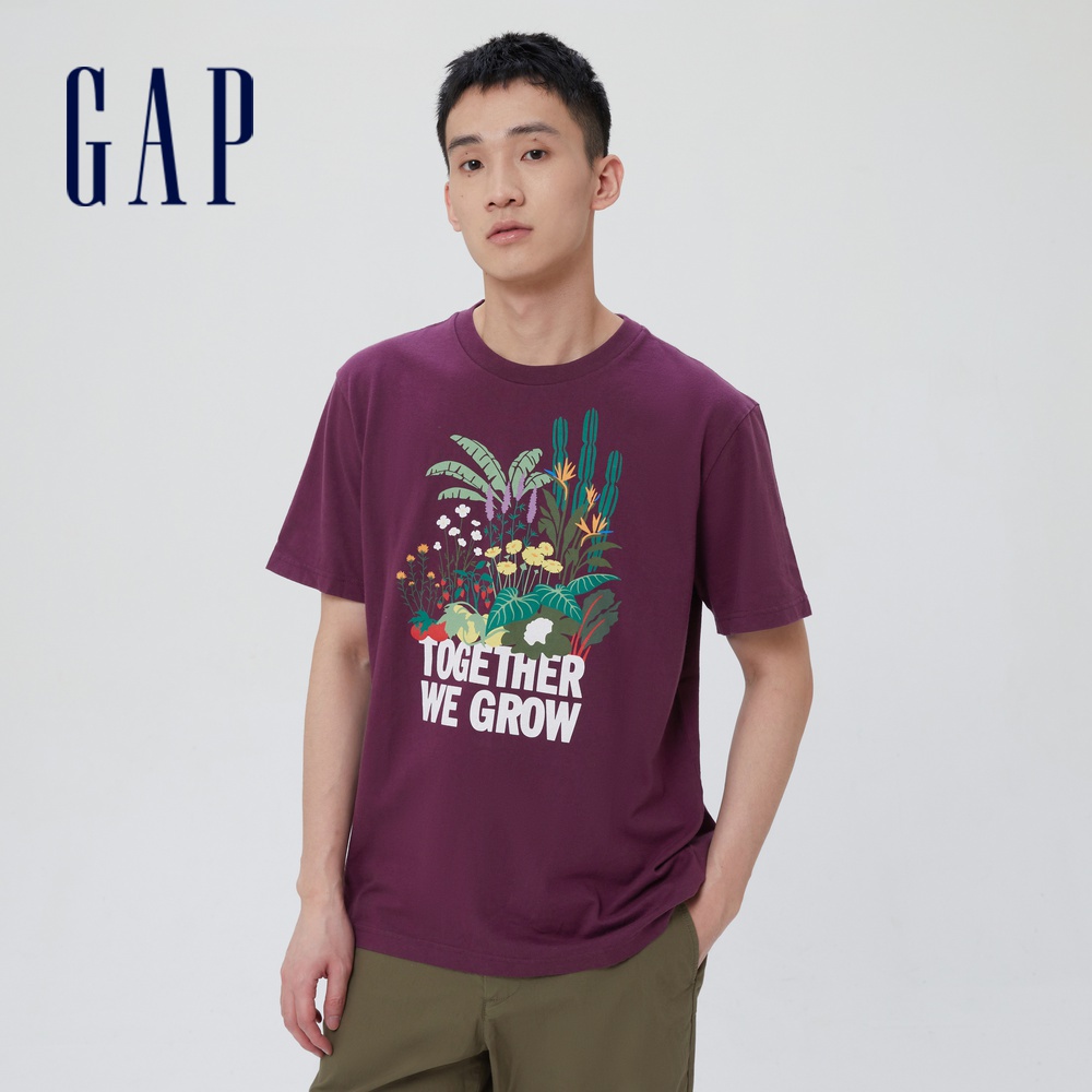 Gap 男女同款 Gap x RON FINLEY藝術家聯名 印花短袖T恤-紫色(867841)
