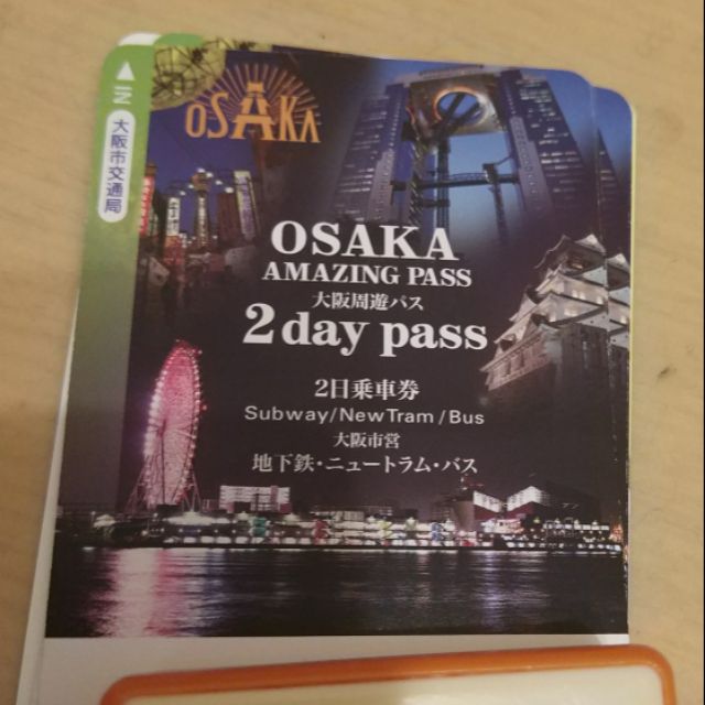 大阪周遊卡二日券，內含使用說明跟優惠券