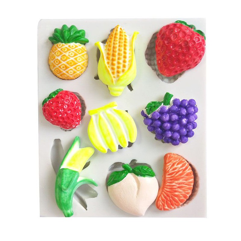 *5號模具館* 小龍硅膠模具水果巧克力仿真草莓玉米橘子桃子香蕉菠蘿翻糖蛋糕裝飾
