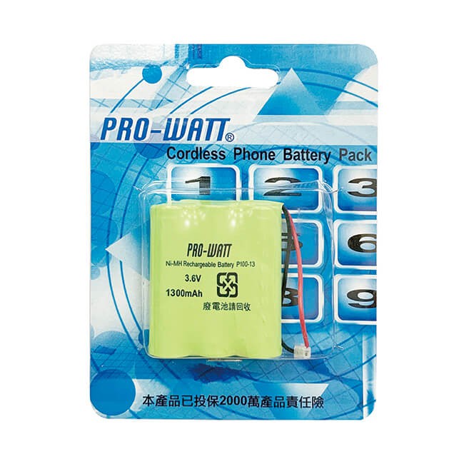 PRO-WATT 萬用接頭 無線電話電池3.6V 1300mah P100