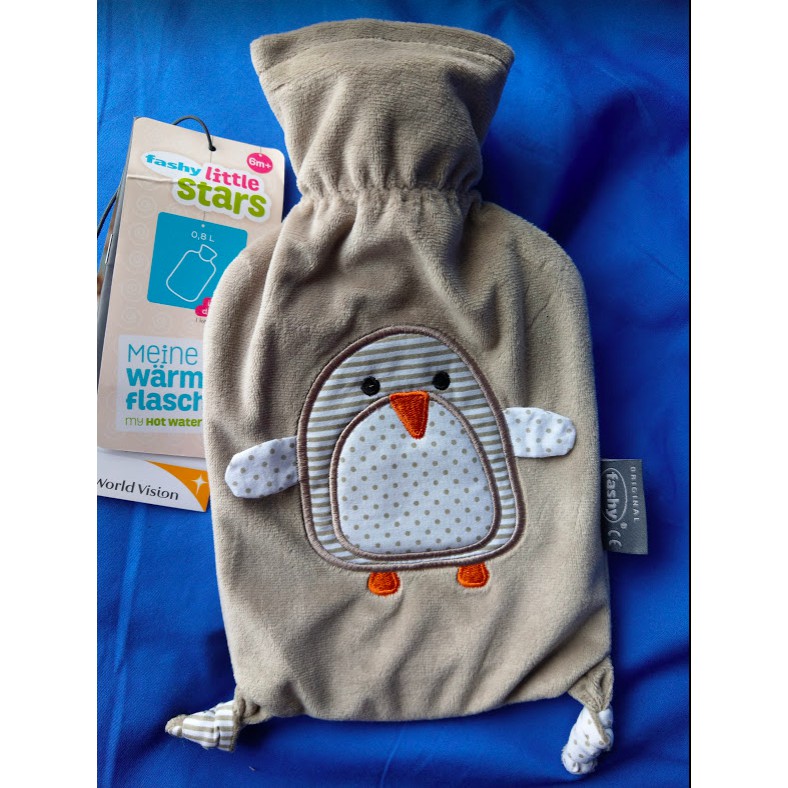 德國原裝 Fashy Little Stars 系列 小企鵝造型細絨毛套 熱水袋/冰水袋 0.8L