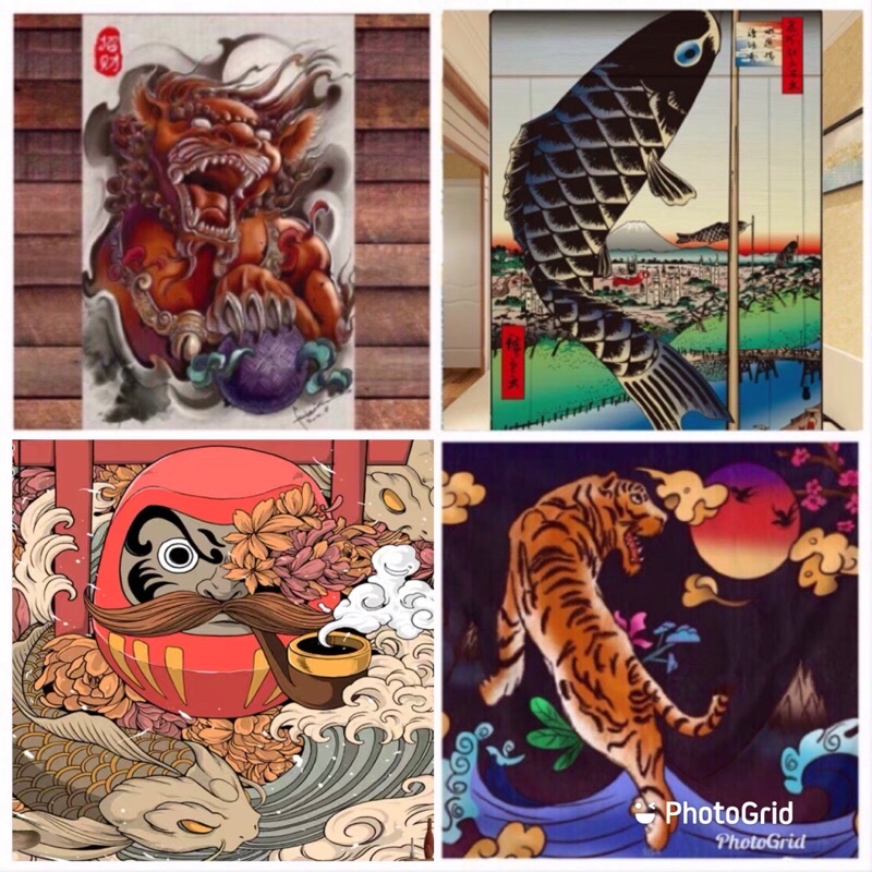 日本浮世繪掛布背景布家飾家居桌巾裝飾虎不倒翁達摩鯉魚旗招財獅子 蝦皮購物