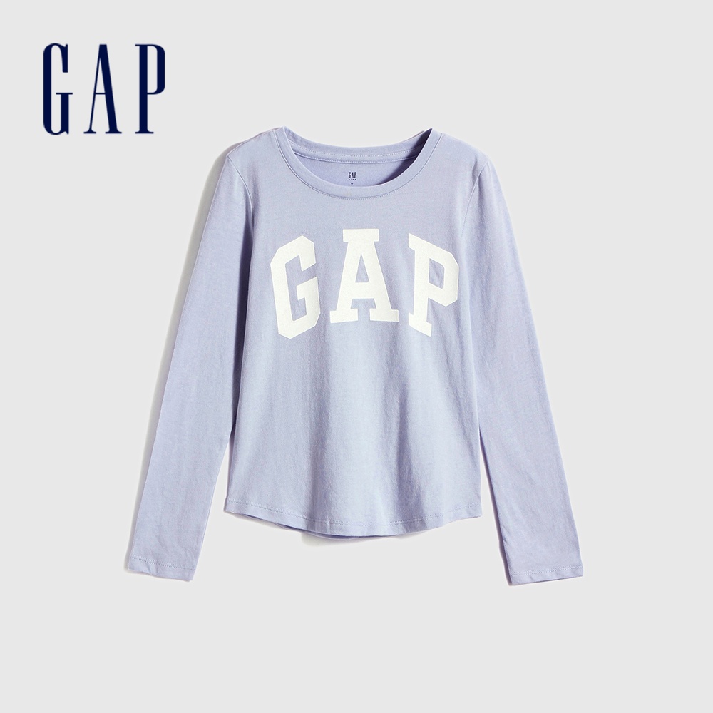 Gap 女童裝 Logo簡約圓領長袖T恤-淺藍色(618485)