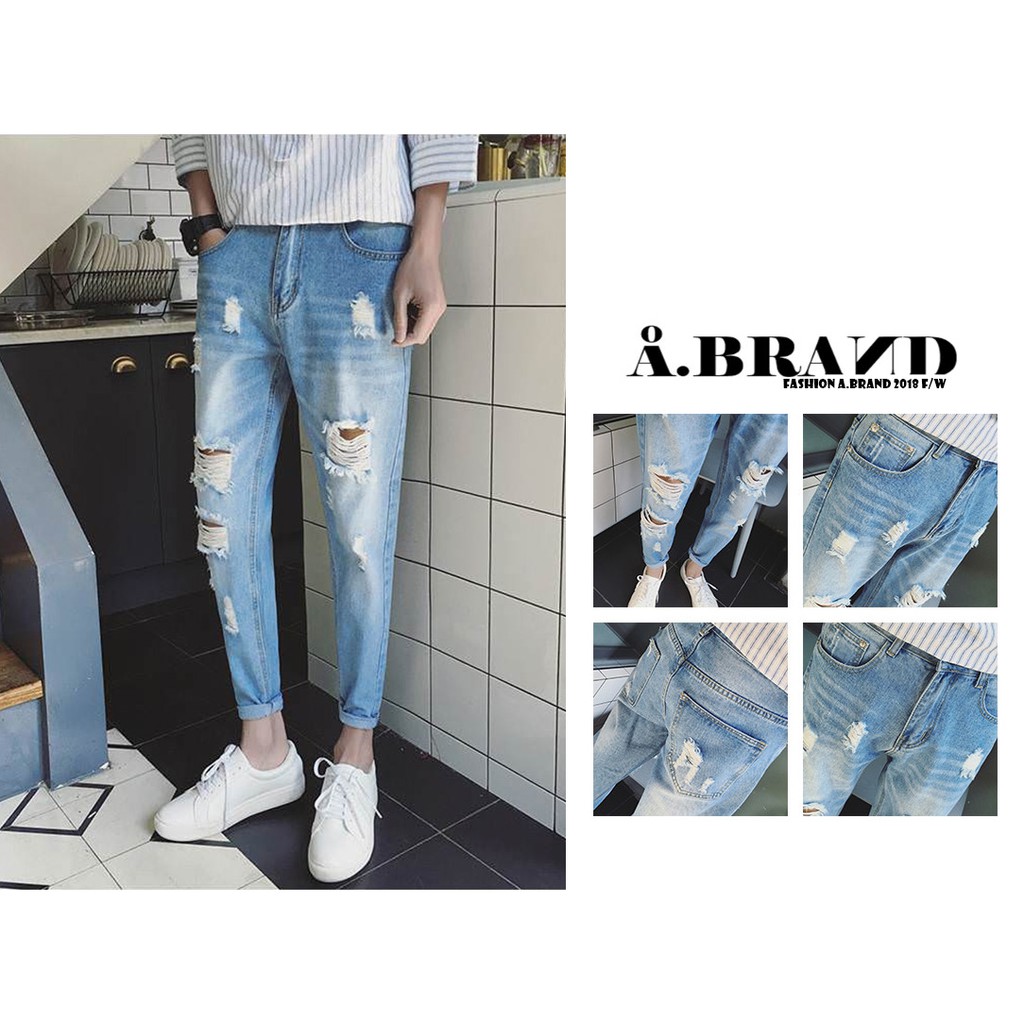 春夏九分褲多破壞男友褲特色牛仔褲好搭基本款韓風必備文青穿搭隨性穿搭高品質 A Brand 蝦皮購物
