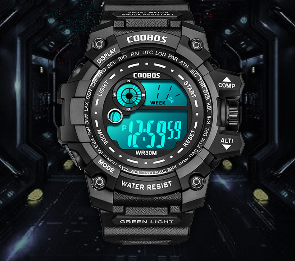 Jam Tangan男士手錶豪華數字運動戶外軍用手錶防水LED矽膠錶帶夜燈日期電子時鐘