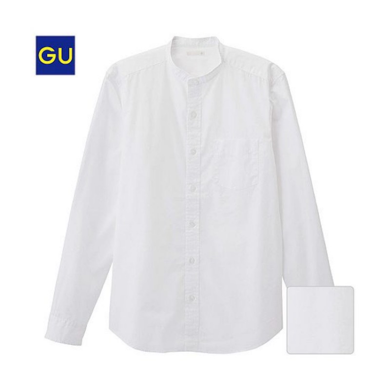 GU男生立領白色襯衫