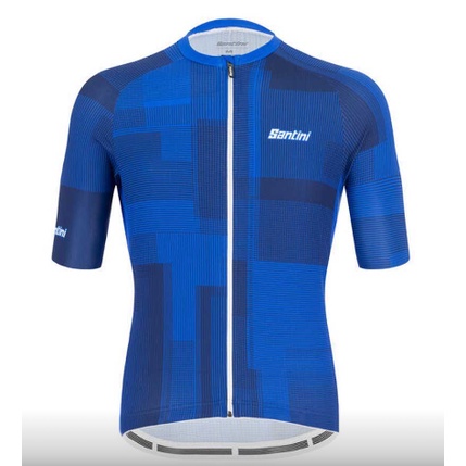 Santini Karma -因果動力學-夏季短袖自行車車衣-藍色數位條碼男款 舒適合身