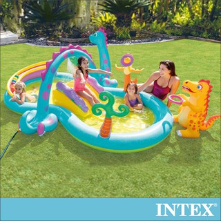 【INTEX】恐龍遊樂園大型戲水池/游泳池/泳池/滑水道 302x229x112cm 適2歲+ (57135)