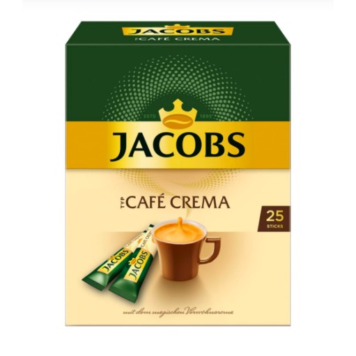 代購 德國 JACOBS雅各布Cafe Crema 無糖速溶即溶濃縮純黑咖啡 1.8gx25條. 無糖, 無奶精