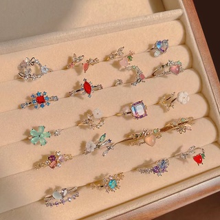韓國水晶珍珠戒指女開口可調甜美法式花戒指配件禮物