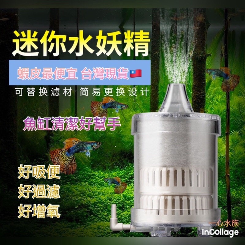 樂在🐟魚中【水妖精吸便器】生化過濾器 內置過濾 迷你小魚缸低水位清潔 強制吸便 氣動式 水妖精 生化棉 過濾棉