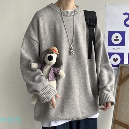 【M世代】男生復古純色毛衣 長袖線衣 男生素色毛衫套頭針織毛衣 寬鬆圓領毛衣 男生毛線衣 加大碼針織毛衣 男針織線衣