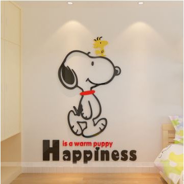 [P466]Happiness史努比3D立體壓克力幼兒園兒童房客廳背景裝飾牆貼壁貼