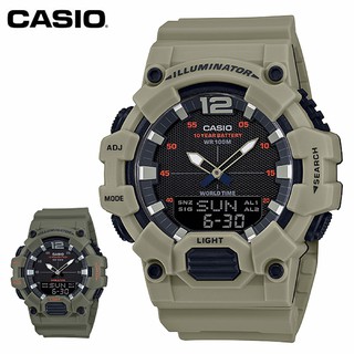 【CASIO】HDC-700-3A3 10年電力雙重顯示電子錶/防水100米/48mm/卡其/公司貨【第一鐘錶】
